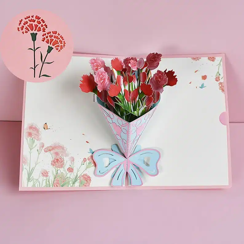 Custom made carnation flower pop up card