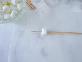 Showing bamboo skewer with one mini marshmallow on it. 