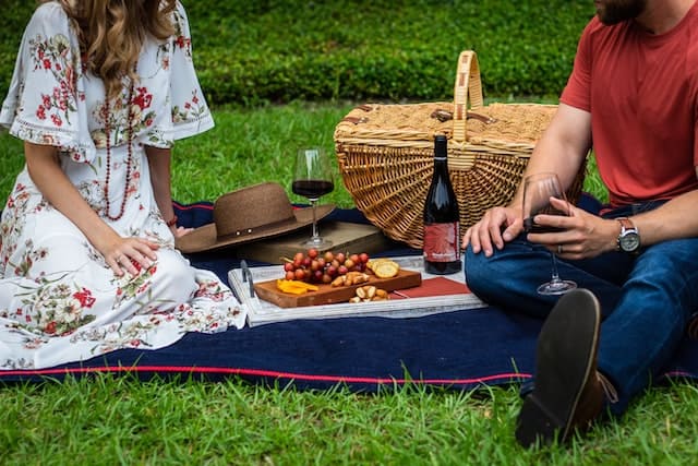 Couple on a spring outdoor picnic date