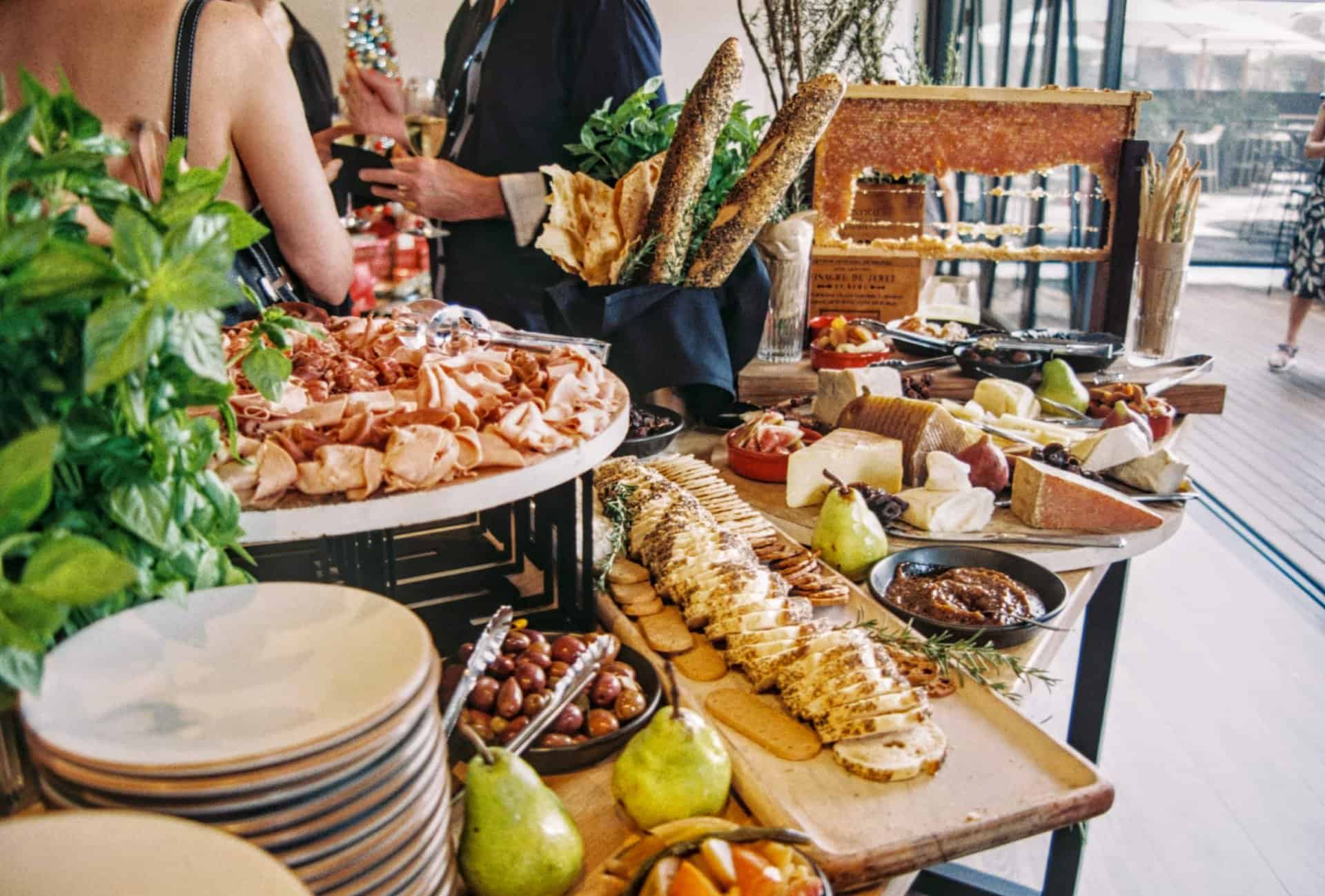 Table spread of food at a casual party