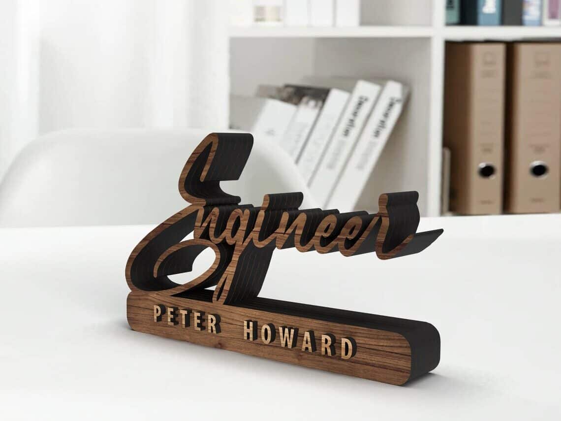 Gift Ideas for the School Secretary: Wooden personalixed name plate. 
