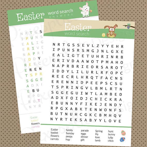 Printable work sheet showing word searches. 
