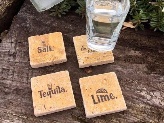 Mexican tile coasters with different drinks
