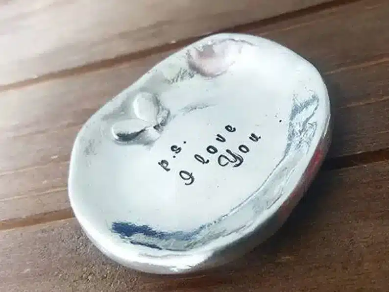 Oval shaped personalized ring dish. 