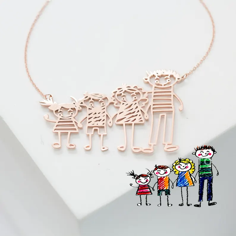 Custom Kids' Drawing Necklace in rose gold