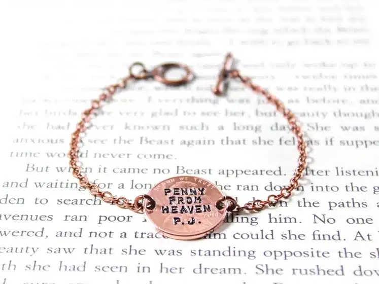 Pennies from heaven custom bracelet sympathy gift for the loss of a mother