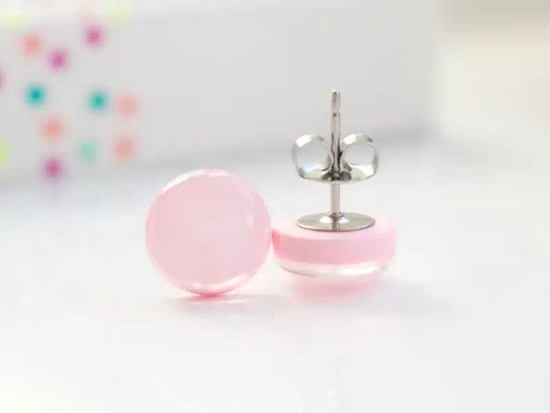 Mother’s Day Gift Ideas for My Wife: pink circle earrings with silver backs. 