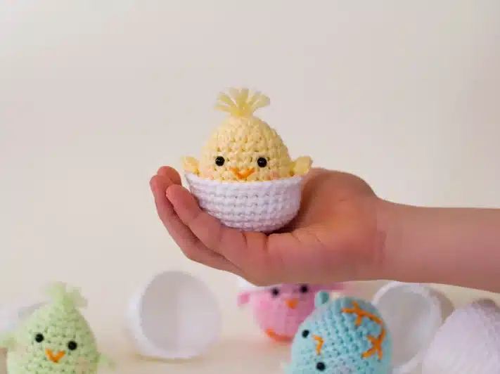 Crocheted chick in an egg for kids