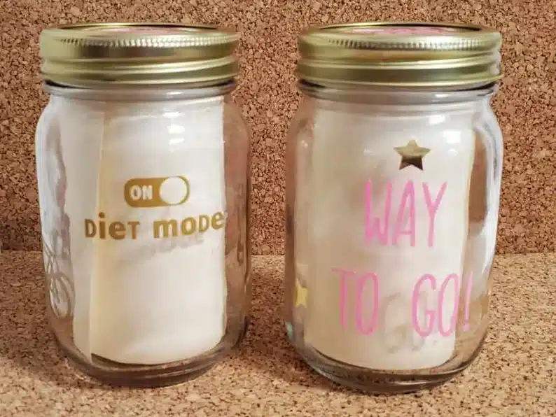 Mason jars with diet goals on them