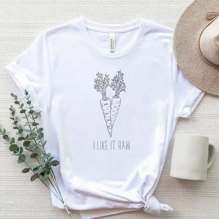 t-shirt with carrots that says I like it raw