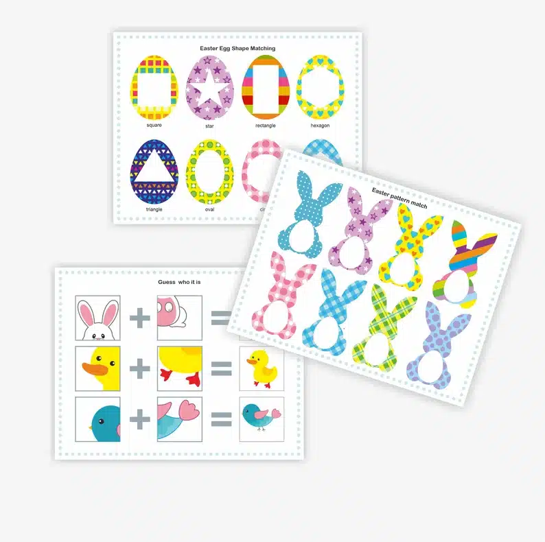 Three different printable Easter Activity sheets. 