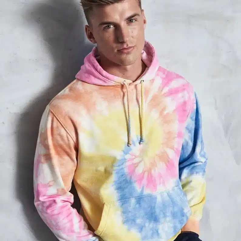Easter Gift Ideas for College Students: college boy wearing a tie dye hoodie. 