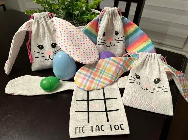 Cute burlap bunny treat tic-tac-toe bags