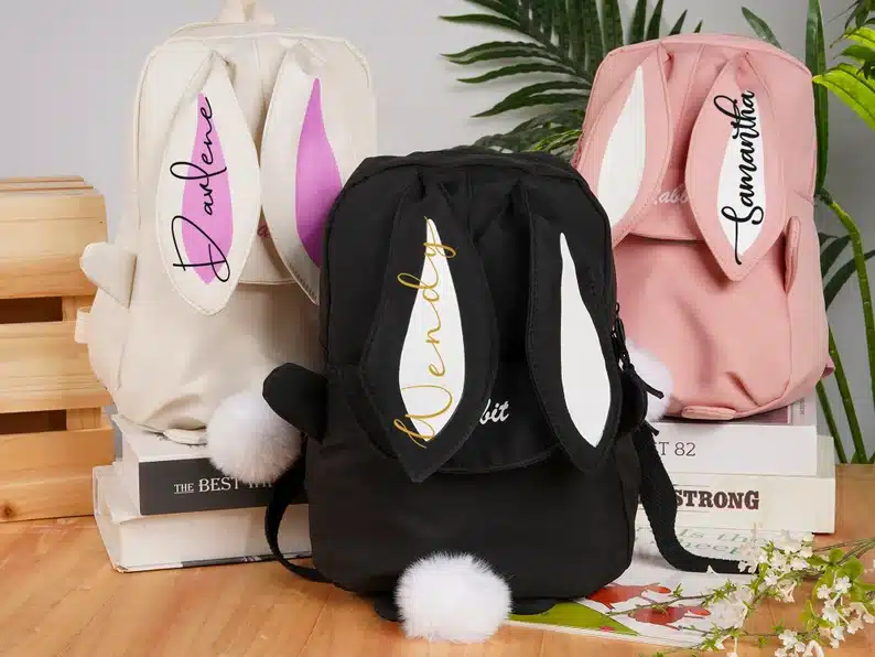 Personalized bunny backpacks for Easter