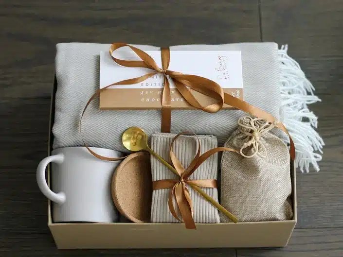 Mother's Day Gifts From Toddlers: Hygge box with mug, coaster, blanket and more. 
