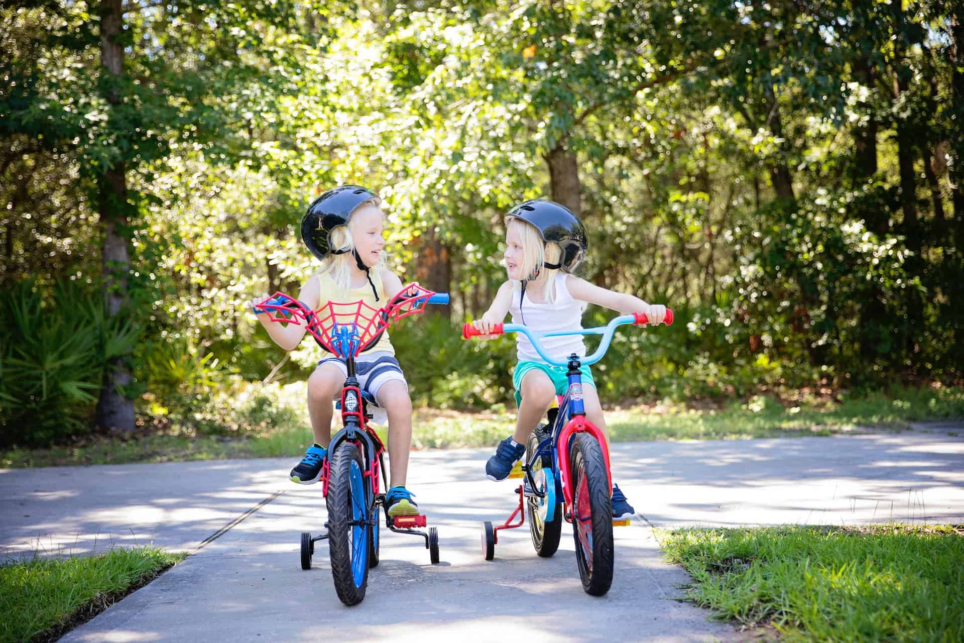 Kids riding their bikes to school