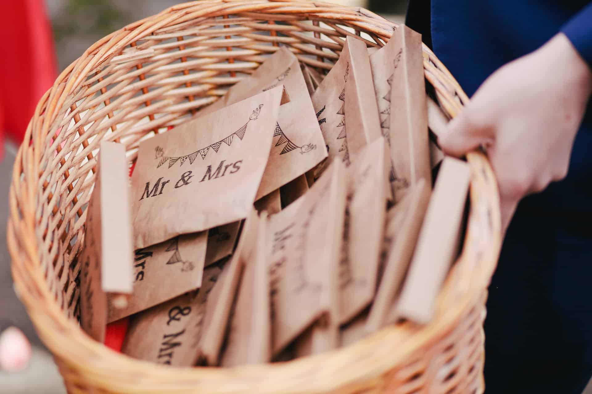 Wedding cards in a basket