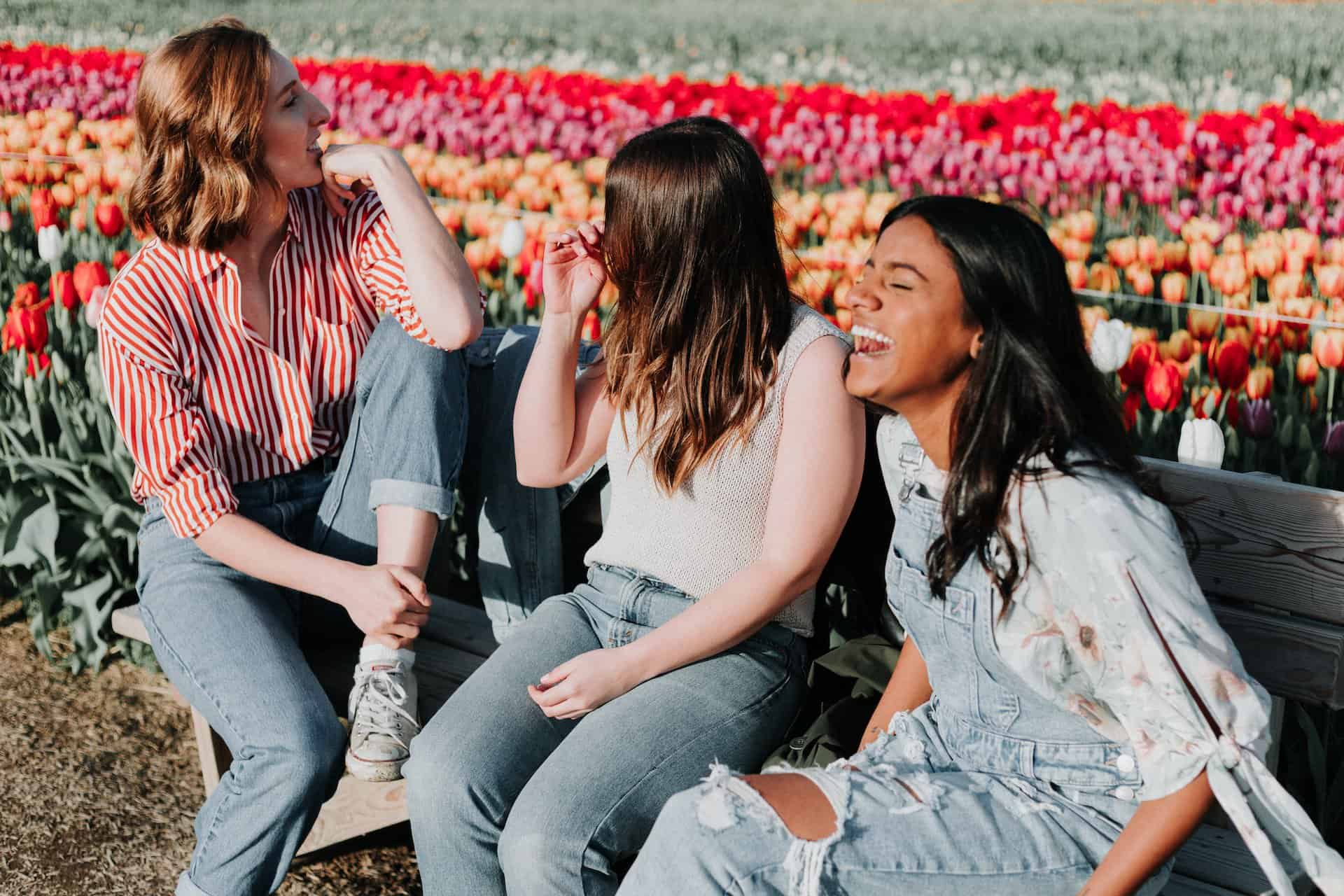 Friends having fun at an adult Easter egg hunt