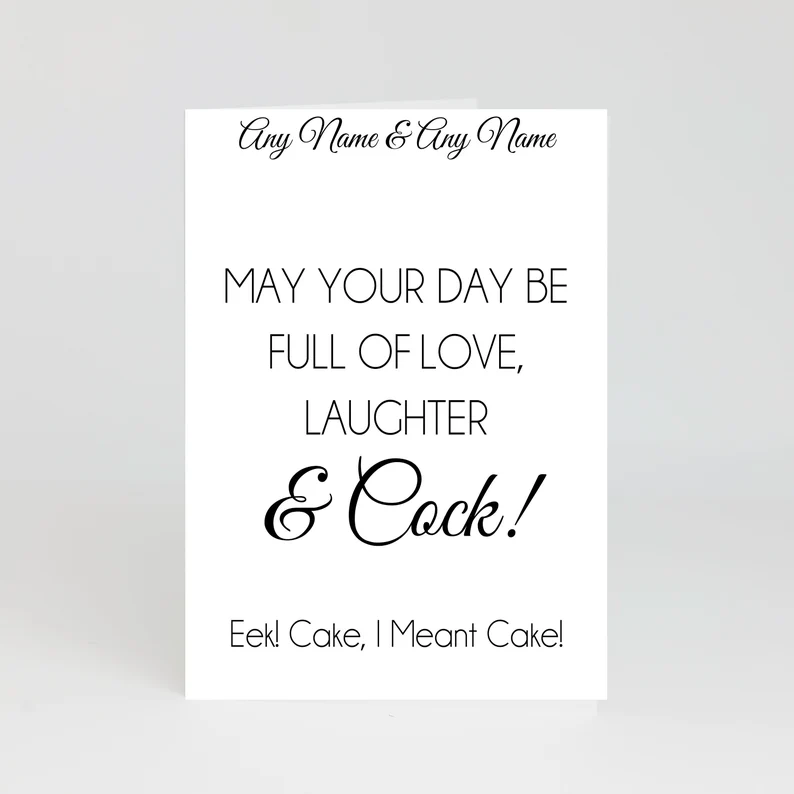 White wedding card with black font that says 