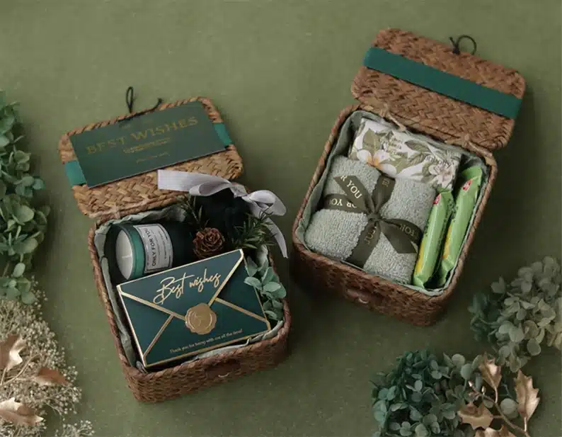 Wedding Night Gift Basket Ideas: Two luxury gift sets shown. 