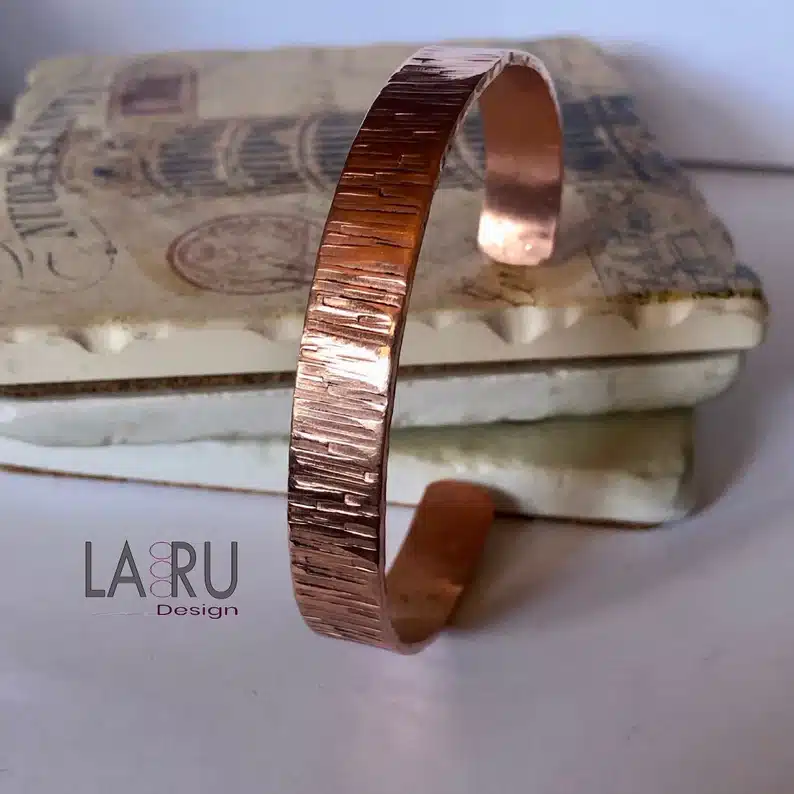 Rustic copper bracelet cuff shown. 