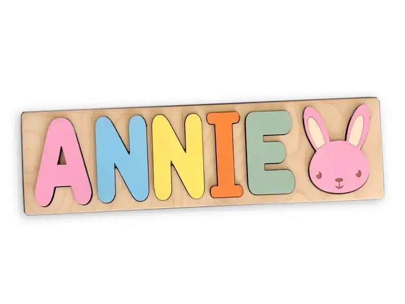 Kids easter themed name puzzle with bunny