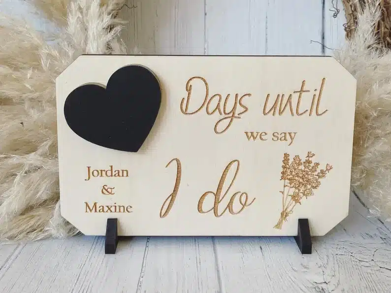 Cheap Engagement Present Ideas - Wooden wedding countdown sign with chalkboard heart to write date down. 