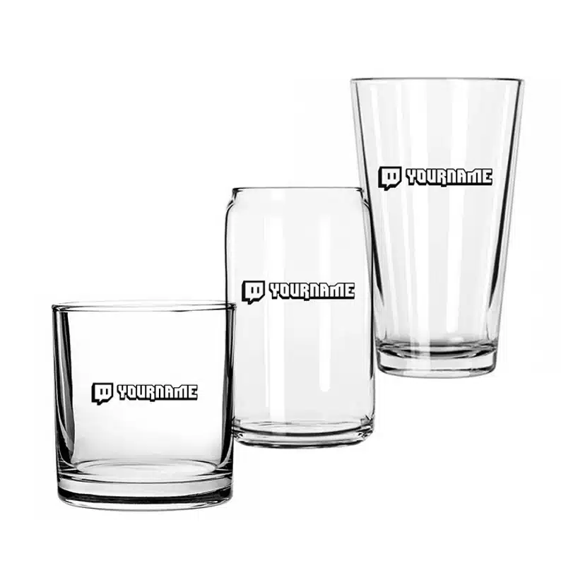 Three different sizes twitch drinking glasses. 