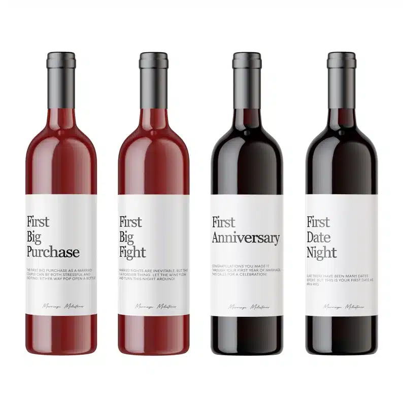 Wine bottles with milestone labels
