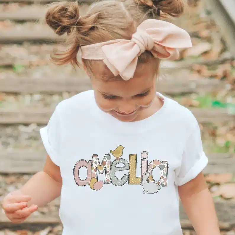 Personalized girls Easter shirt with bunnies and chicks