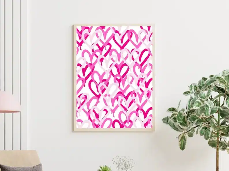 Preppy pink heart wall art