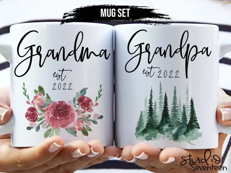 Grandma grandpa matching coffee mugs
