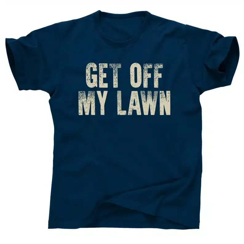 Navy blue t-shirt with white font that says 
