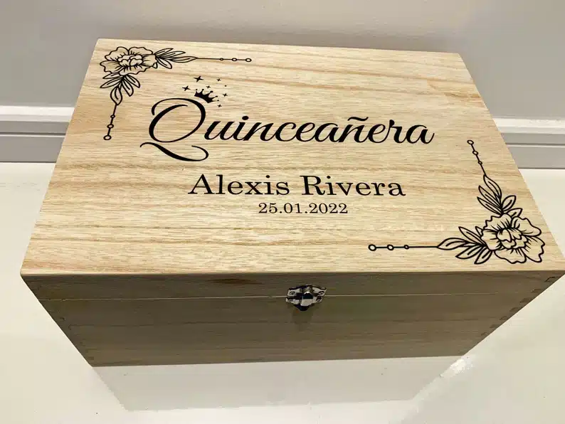 Gift Ideas For A Quinceanera: Wooden box thats been customized on the top. 