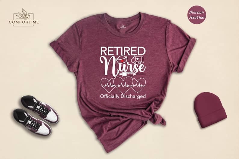 Wine colored t-shirt with white font