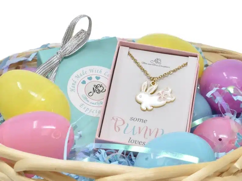 Cute girls bunny necklace gift for Easter