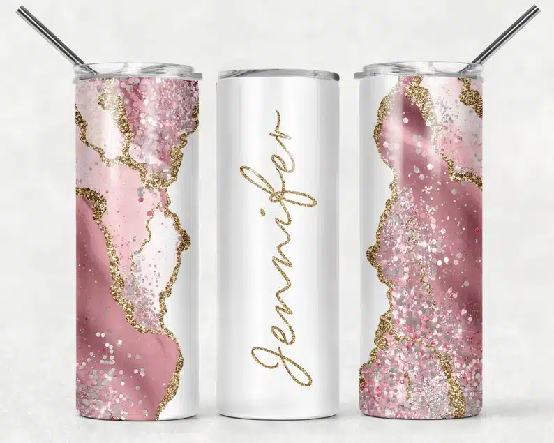 Glitter Marble Personalized Tumbler