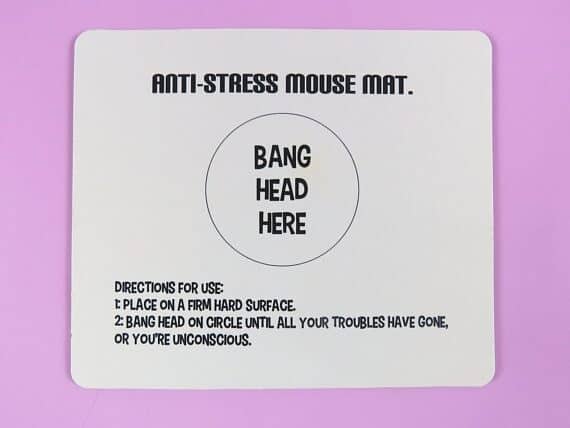 White square mouse pad with a pink background, on the computer pad with black font anti stress mouse mat.