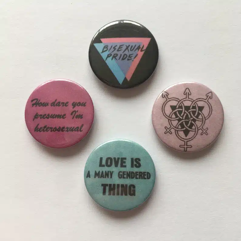 Assorted bisexual pride buttons