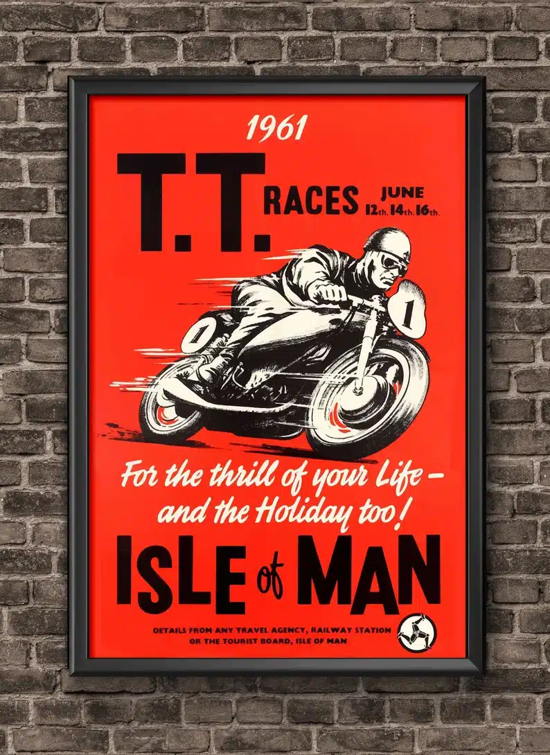 T.T races motorcycle wall hanging. 