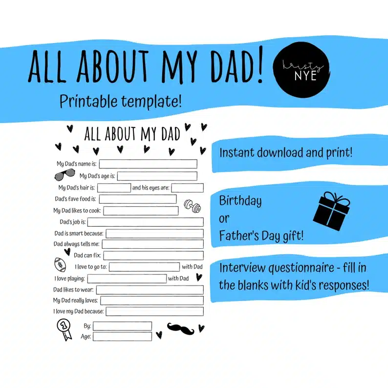 Father’s Day Gifts For Schools about my dad printable