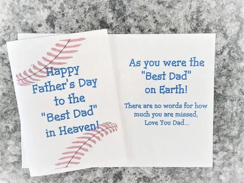 Father’s Day Gifts For a Cemetery/Grave Decoration - White card that looks like a baseball. 