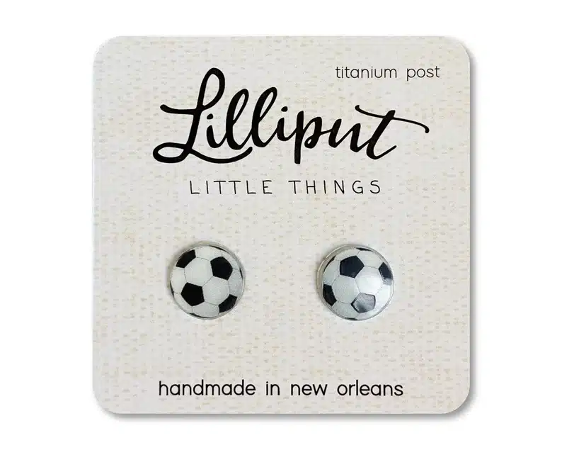 Gifts For a Soccer Mom - Small round soccer ball stud earrings. 