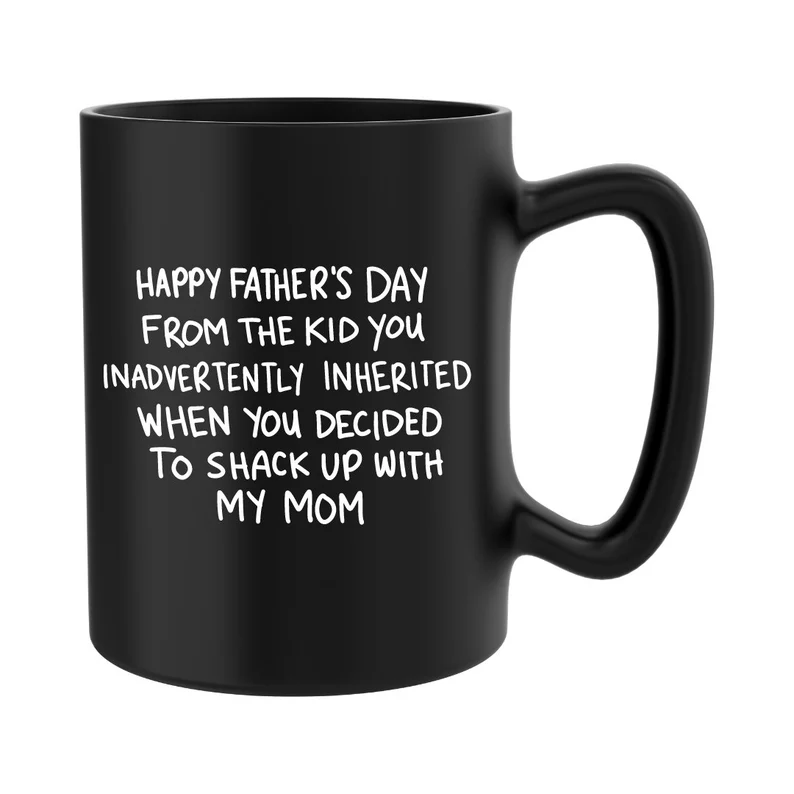 Father’s Day Gifts for My Stepdad - Black coffee mug with white text that says 
