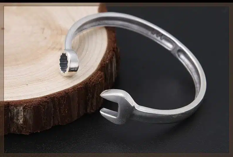 Wrench cuff link silver bracelet. 