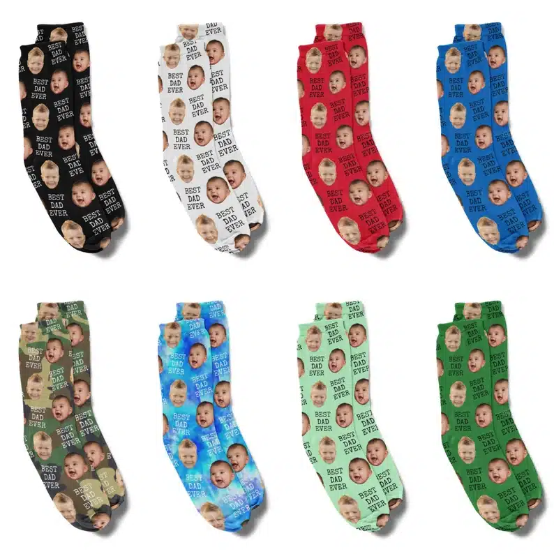 Fathers Day Gifts for Grandpa From Baby - Eight different color socks each with a babies face all over them. 