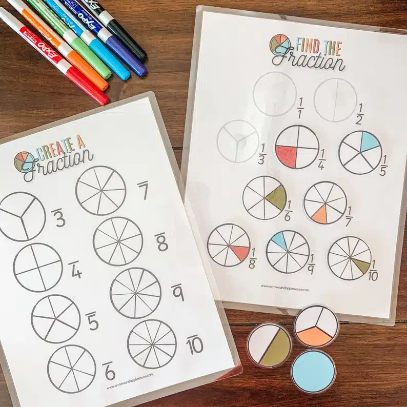 Fractions dry-erase and laminated activity sheet centers. 