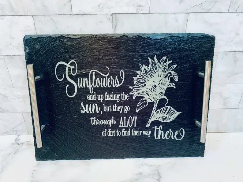 Best Sunflower Gift Ideas - Black engraved slate tray. 