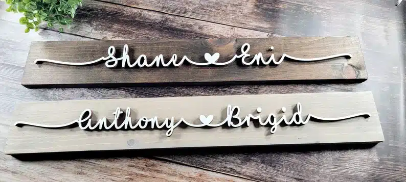 Two wooden custom name signs. 