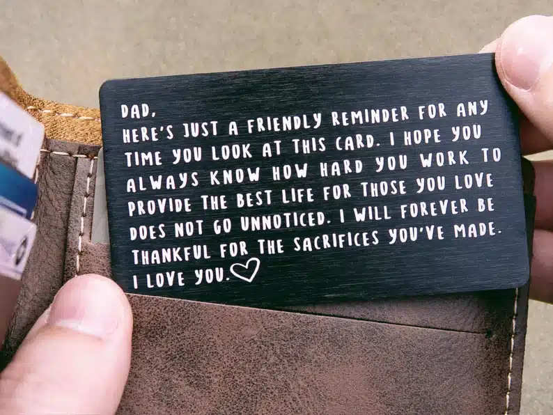 Father's Day Gifts For Divorced Dads - Laser engraved wallet card, black card with white font. 